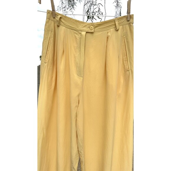 Spring Soft Butter Yellow Silk Pleated High Waisted Pants Womens Pants 26 x 29 - Picture 3 of 16